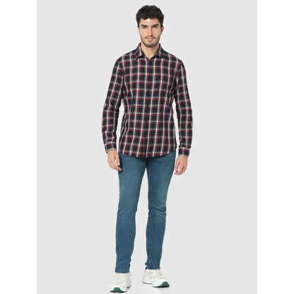 Navy Blue Checks Cotton Shirt