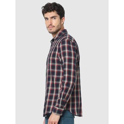 Navy Blue Checks Cotton Shirt