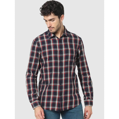 Navy Blue Checks Cotton Shirt