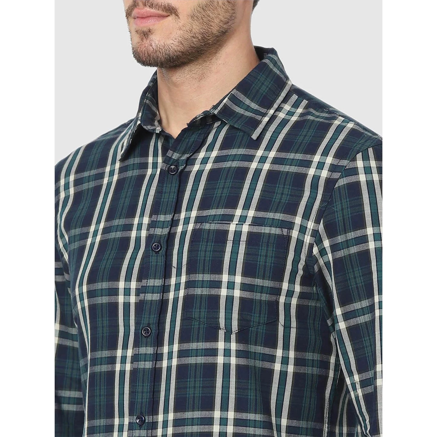 Teal Checks Cotton Shirt