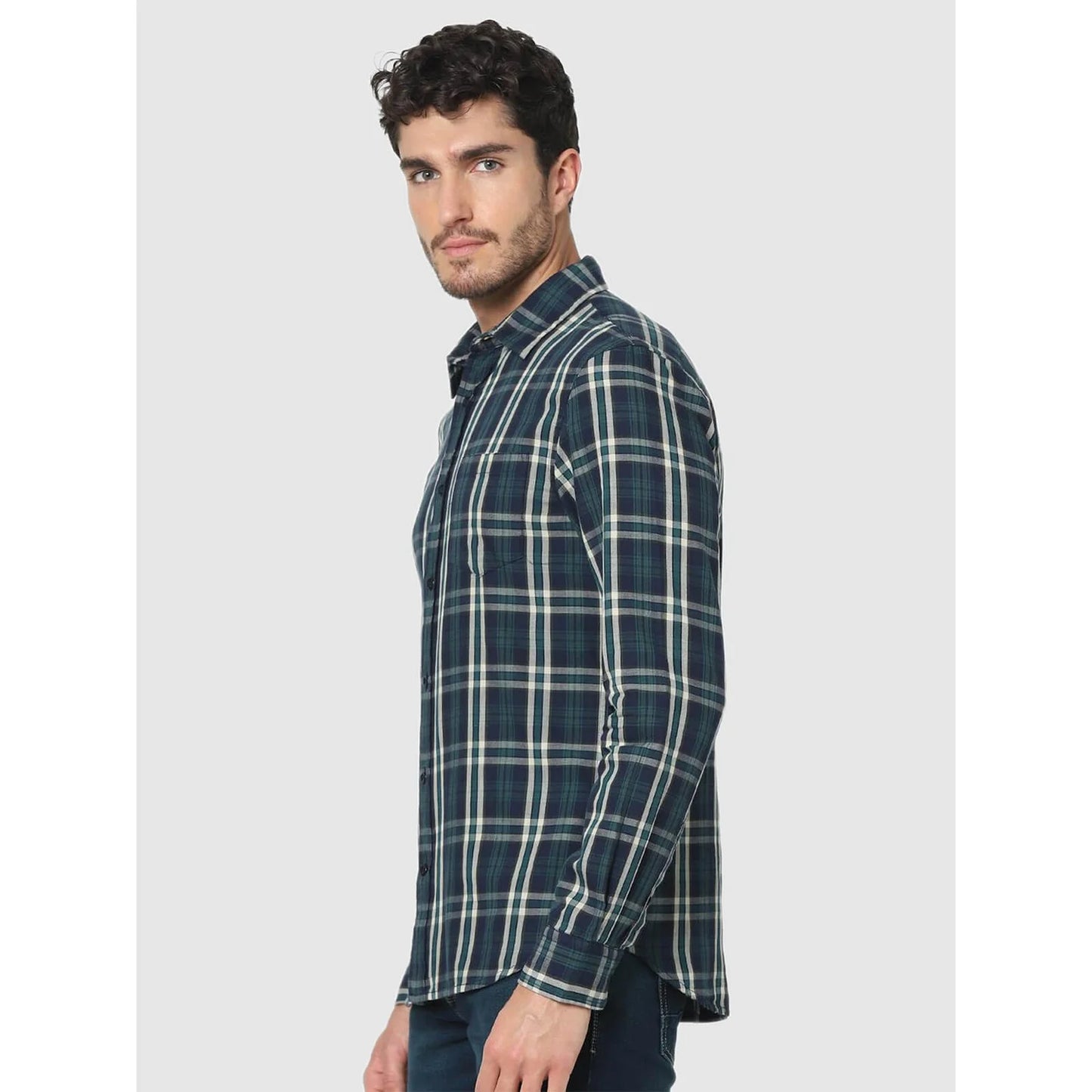 Celio* Checked Regular Fit Cotton Blue Shirt