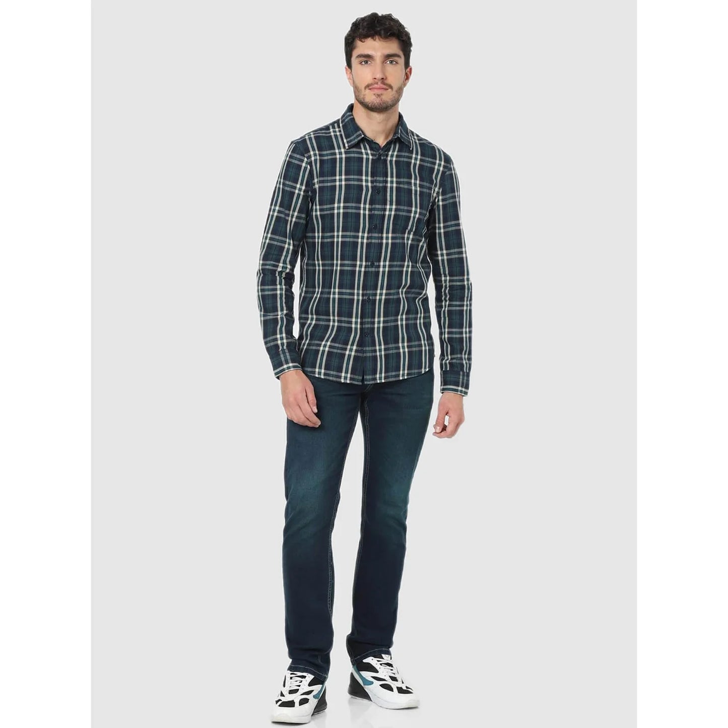 Celio* Checked Regular Fit Cotton Blue Shirt