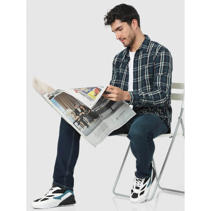 Celio* Checked Regular Fit Cotton Blue Shirt