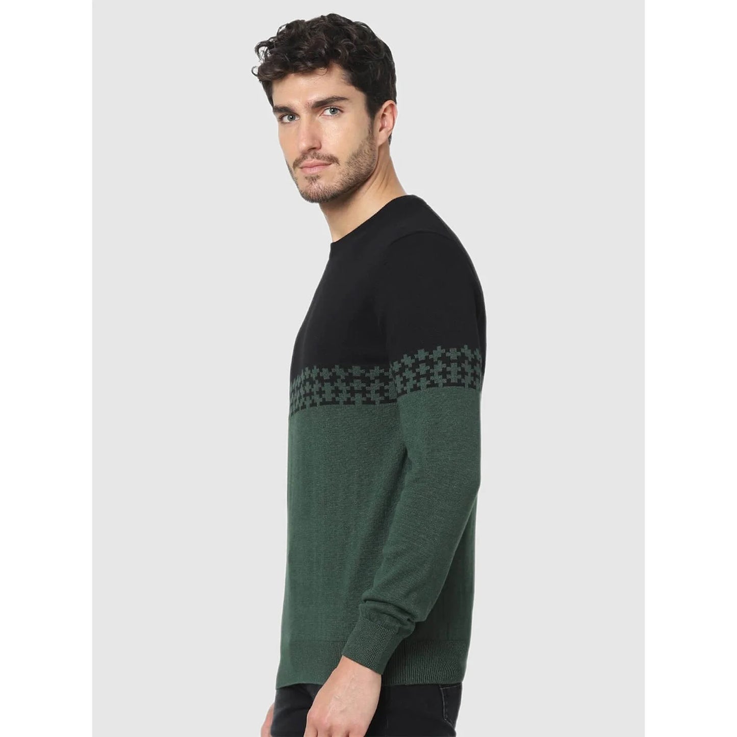 Green Geometric Printed Cotton Sweater