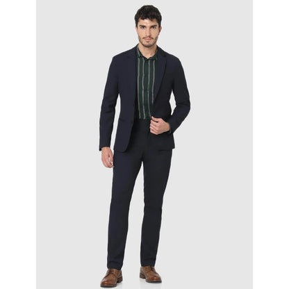 Navy Blue Solid Polyester Blazer