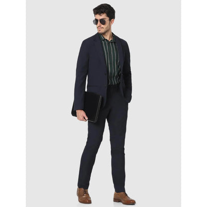 Navy Blue Solid Polyester Blazer