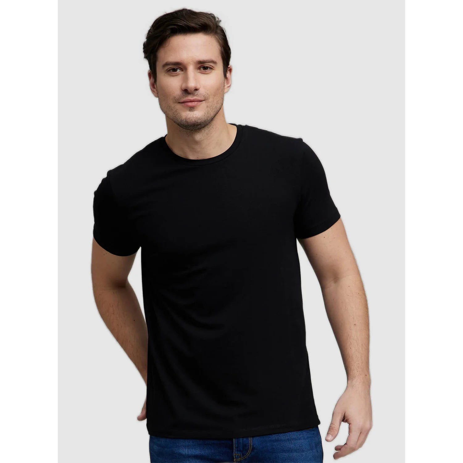 Celio* Solid Regular Fit Cotton Black T-Shirt