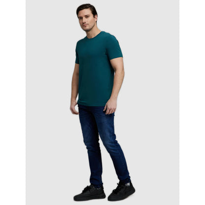 Teal Solid Cotton T-shirt