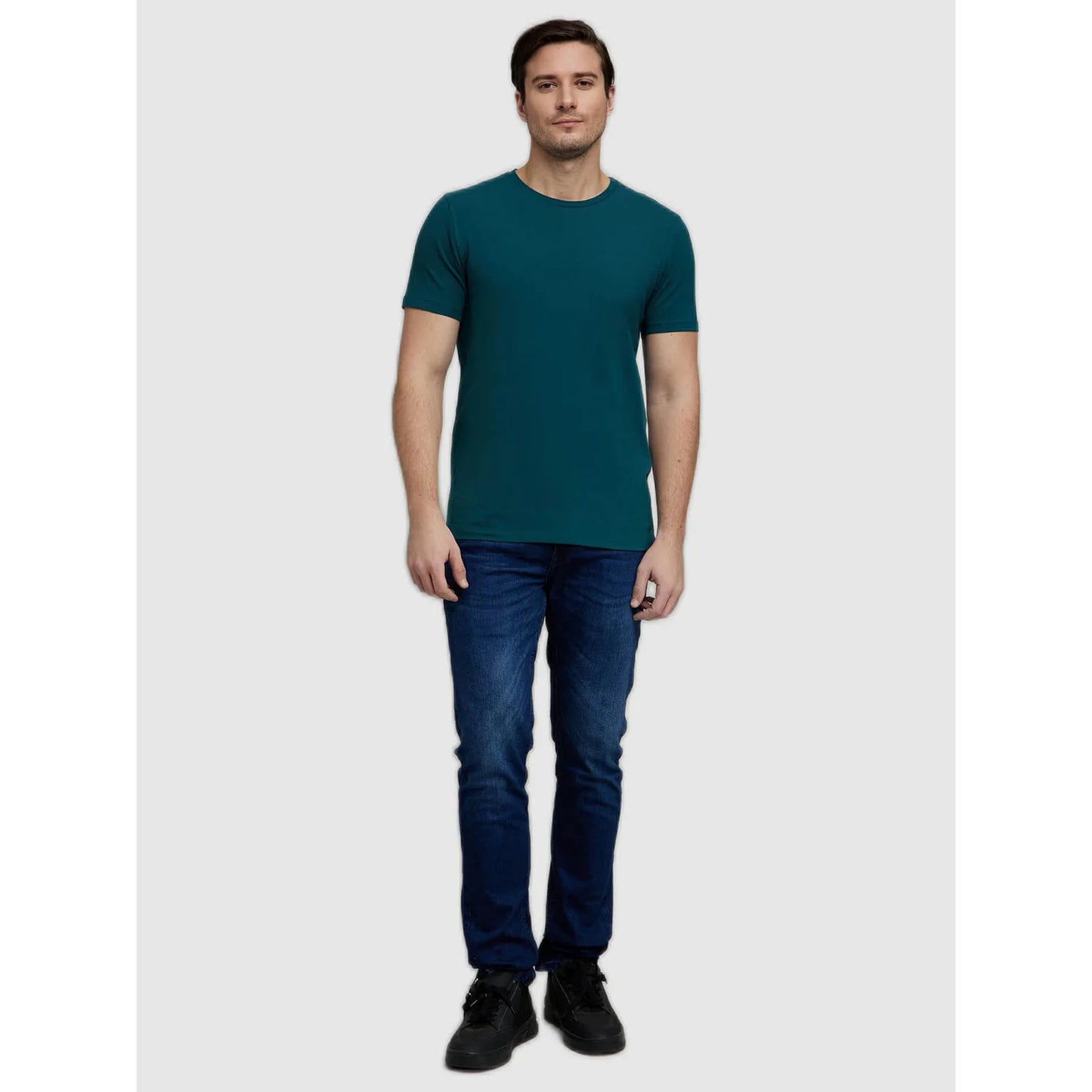 Teal Solid Cotton T-shirt