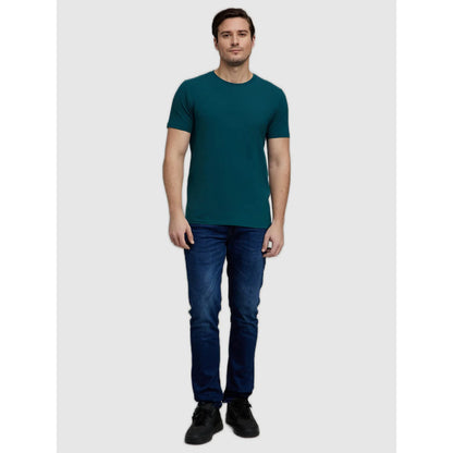 Teal Solid Cotton T-shirt