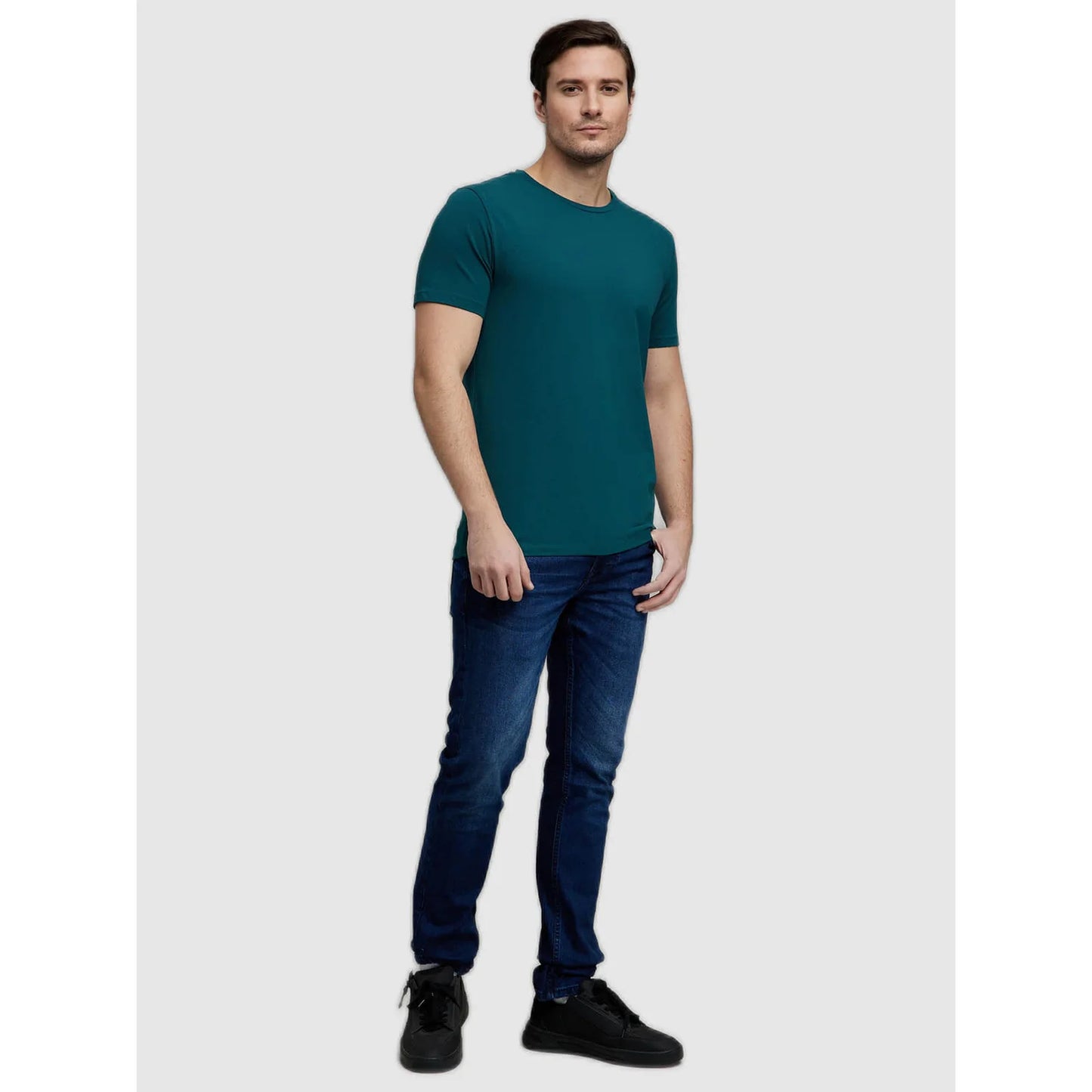 Teal Solid Cotton T-shirt