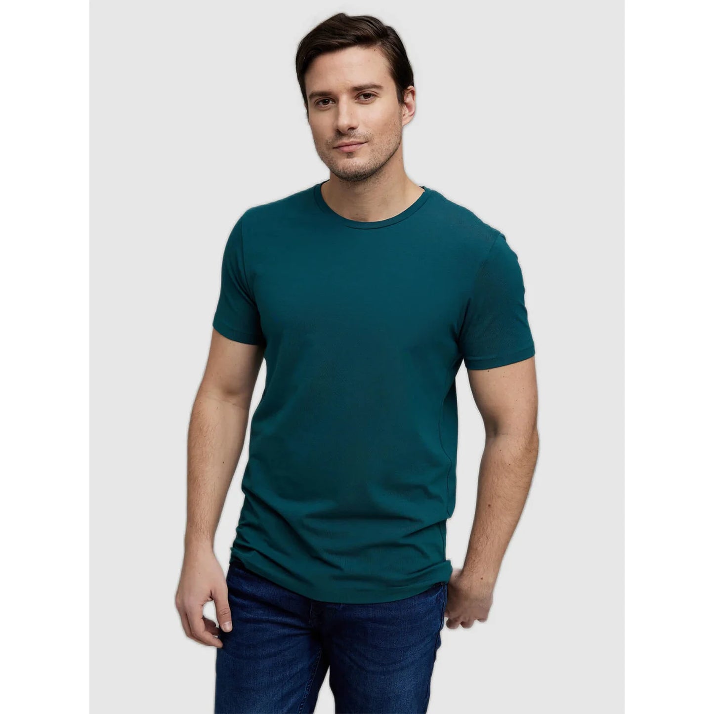 Teal Solid Cotton T-shirt