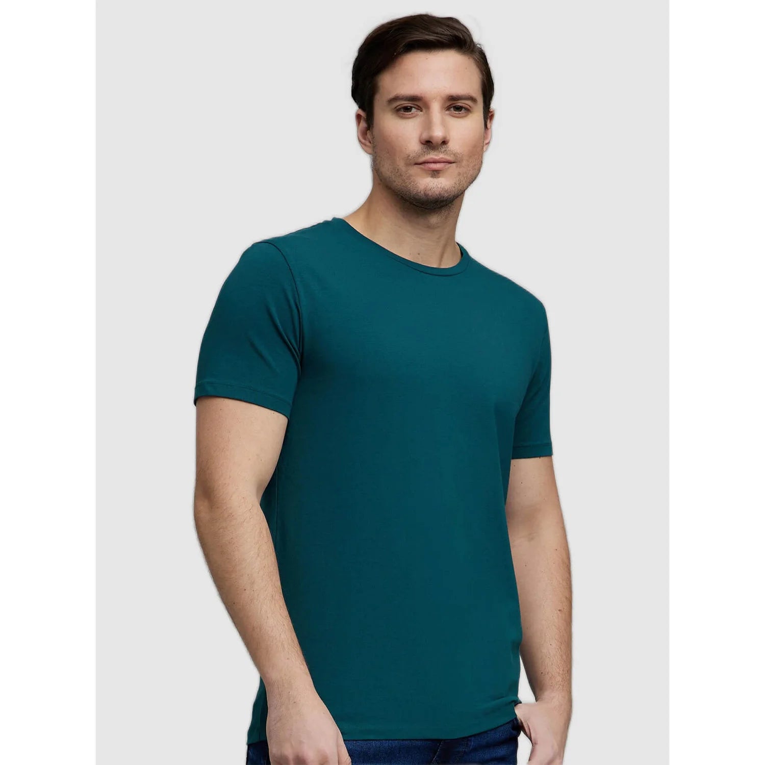 Teal Solid Cotton T-shirt