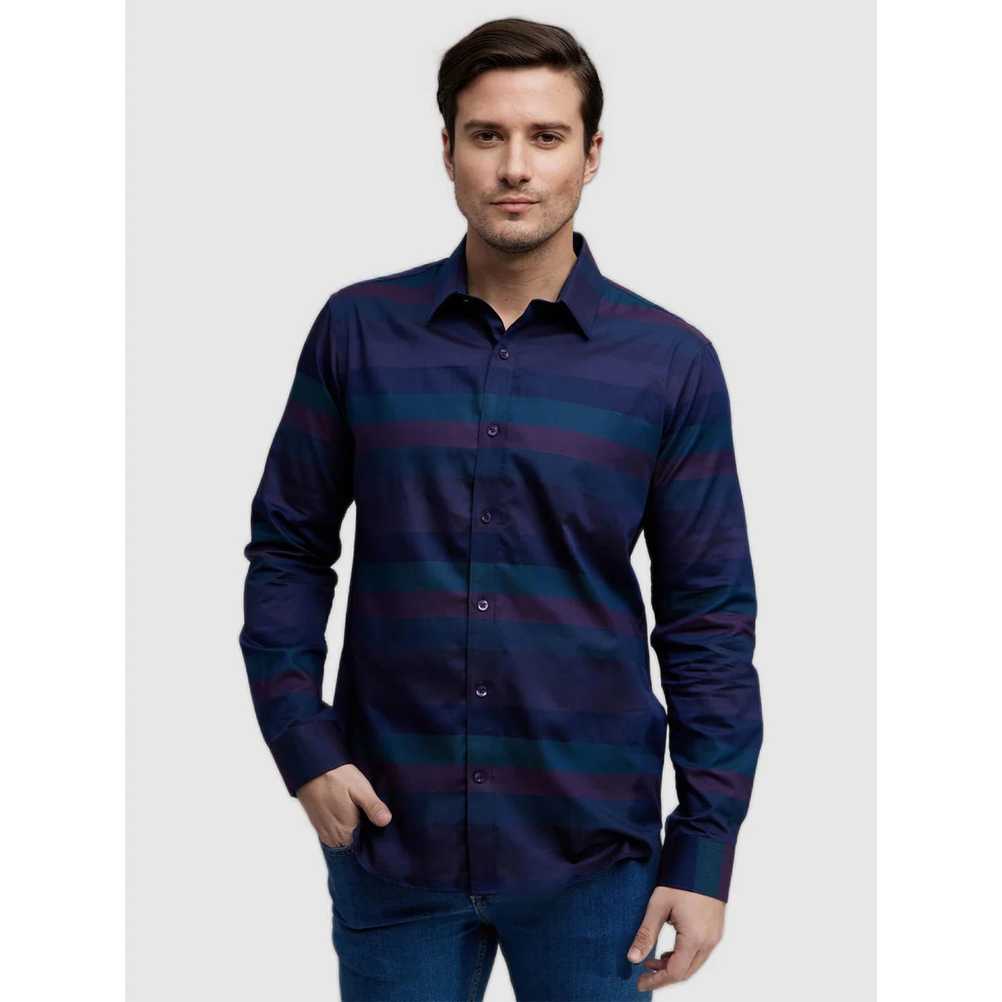 Navy Blue Striped Cotton Shirt