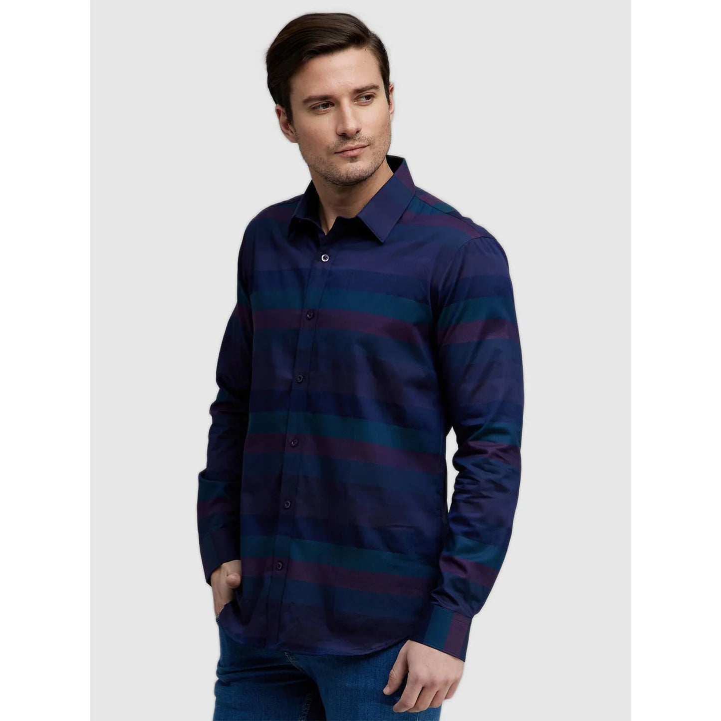 Navy Blue Striped Cotton Shirt