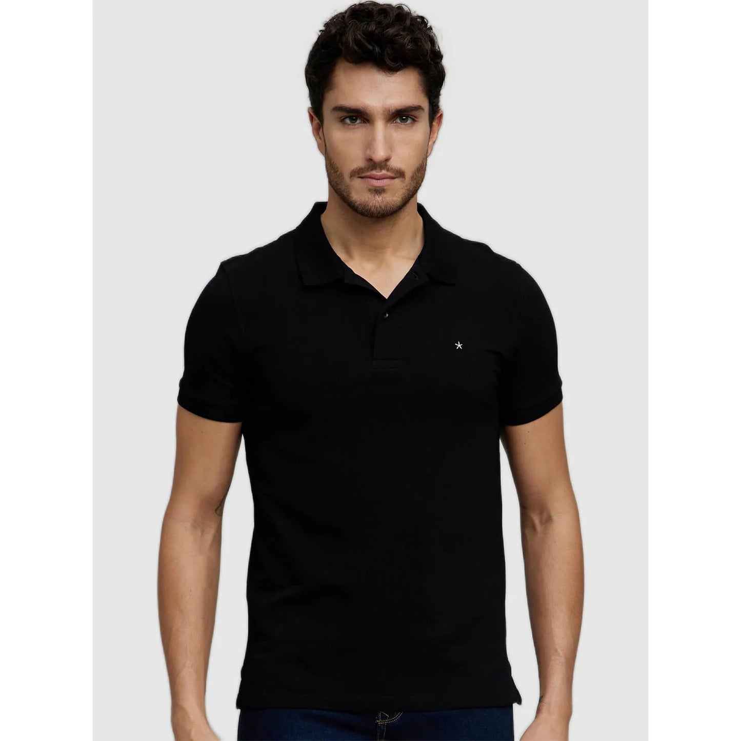 Black Solid Cotton Polo