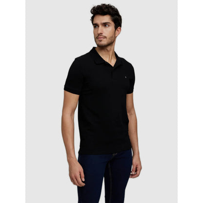 Black Solid Cotton Polo