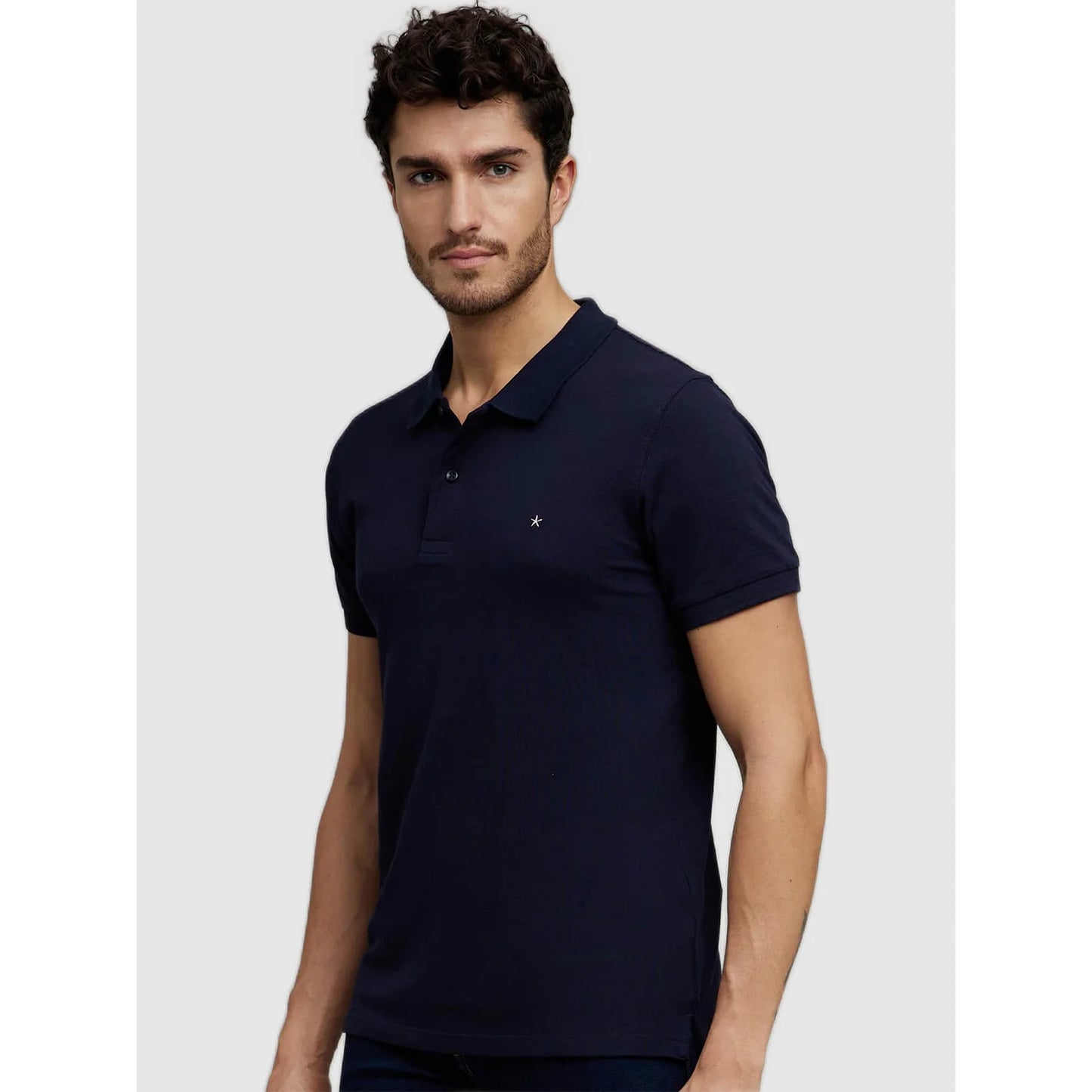 Navy Blue Solid Cotton Polo