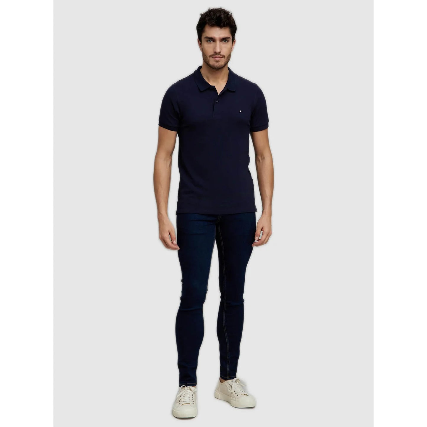 Navy Blue Solid Cotton Polo