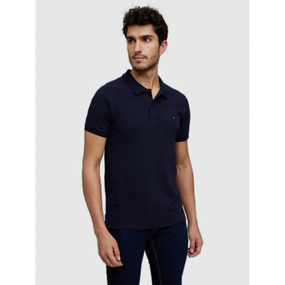 Navy Blue Solid Cotton Polo