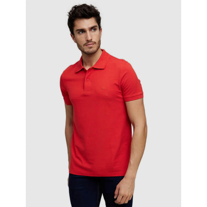 Red Solid Cotton Polo