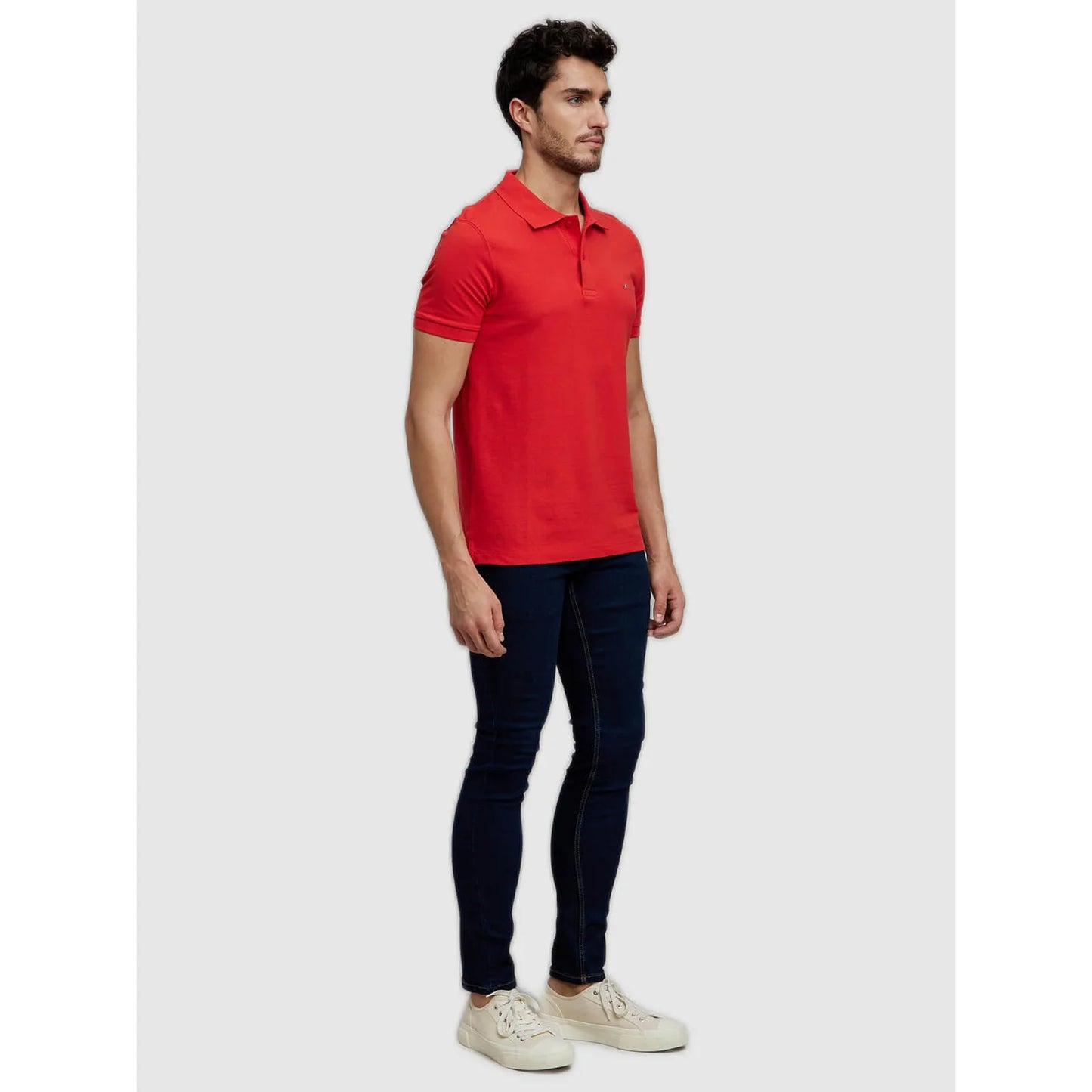 Red Solid Cotton Polo