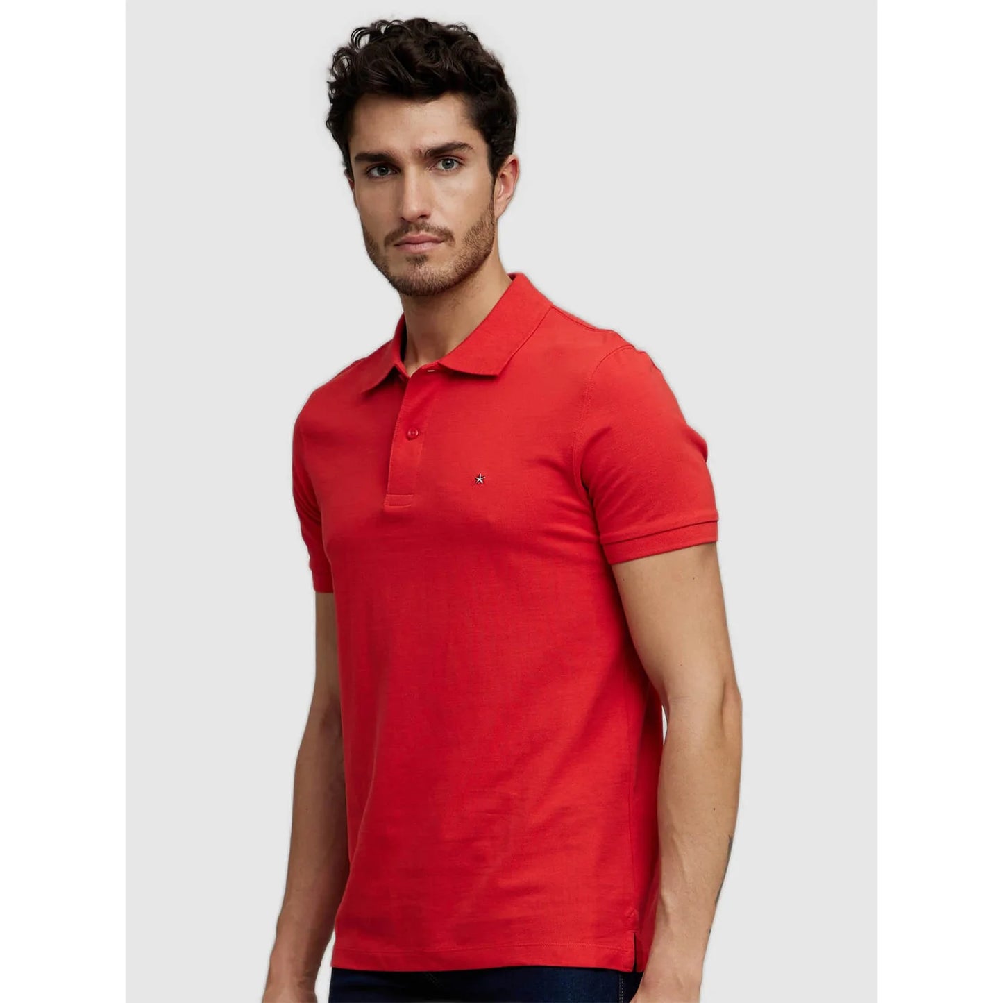 Red Solid Cotton Polo