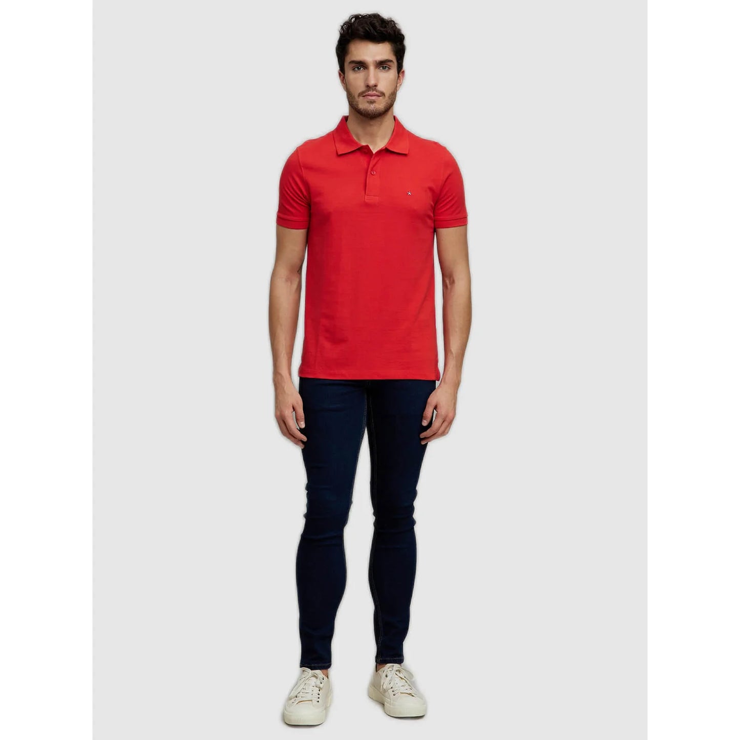 Red Solid Cotton Polo