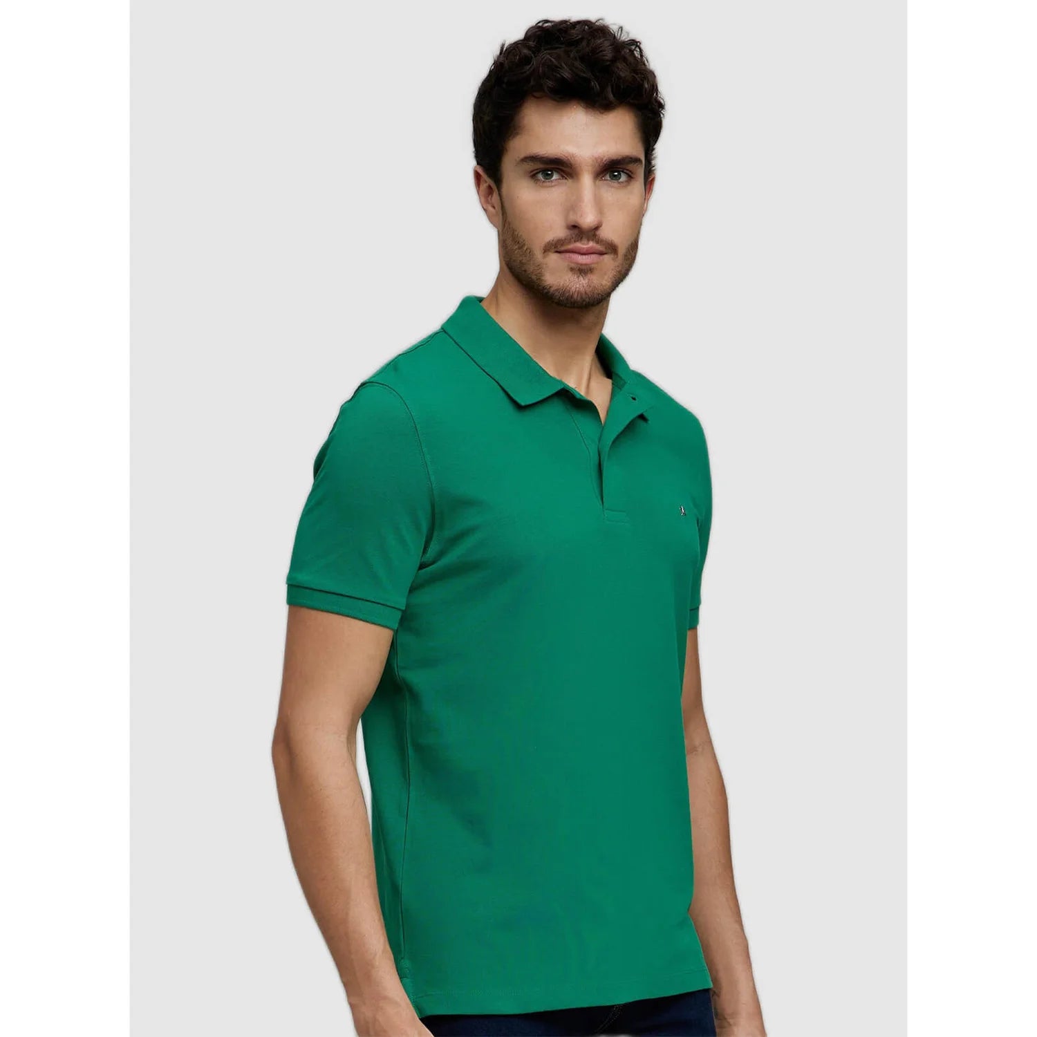 Green Solid Cotton Polo