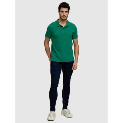 Green Solid Cotton Polo