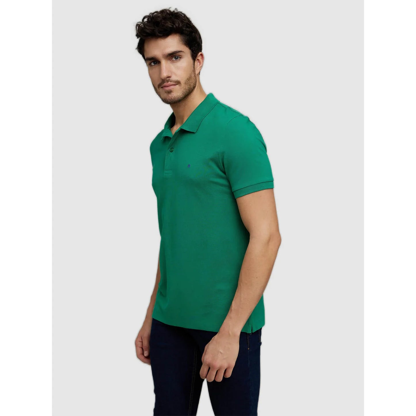 Green Solid Cotton Polo