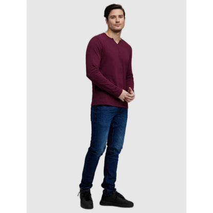 Celio* Solid Regular Fit Cotton Burgundy T-Shirt