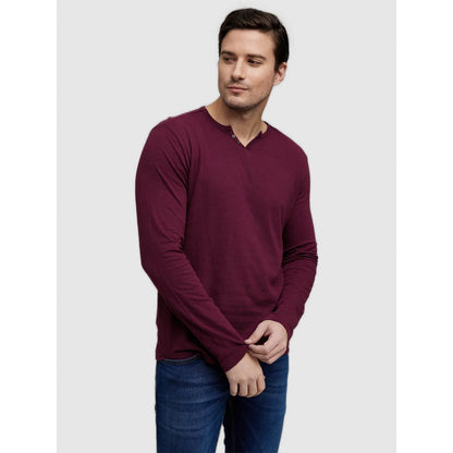 Celio* Solid Regular Fit Cotton Burgundy T-Shirt