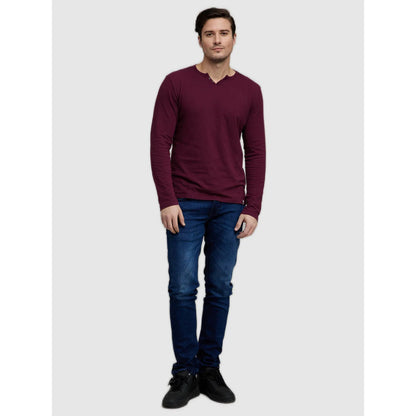 Celio* Solid Regular Fit Cotton Burgundy T-Shirt