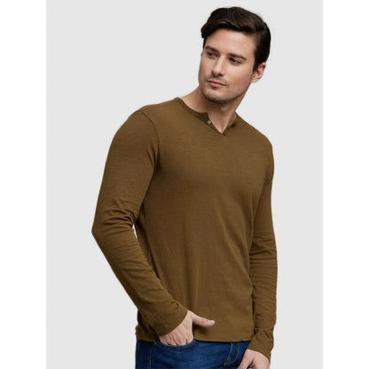 Brown Solid Cotton T-shirt