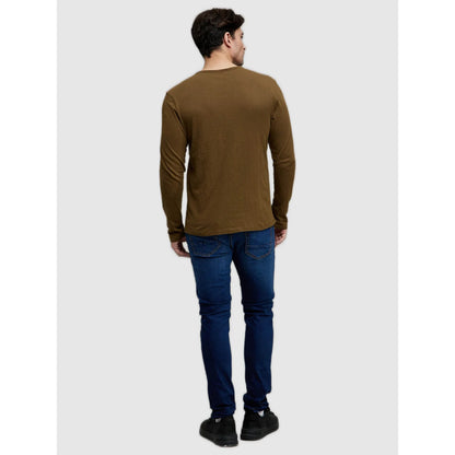 Brown Solid Cotton T-shirt