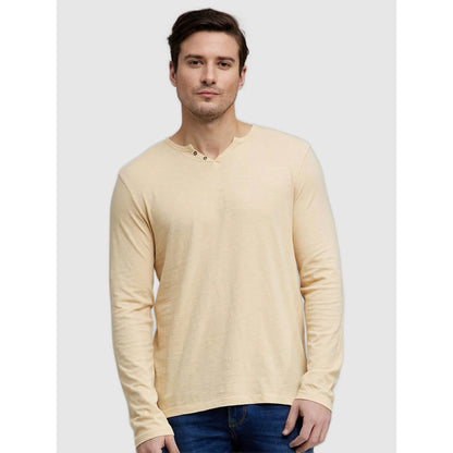 Cream Solid Cotton T-shirt