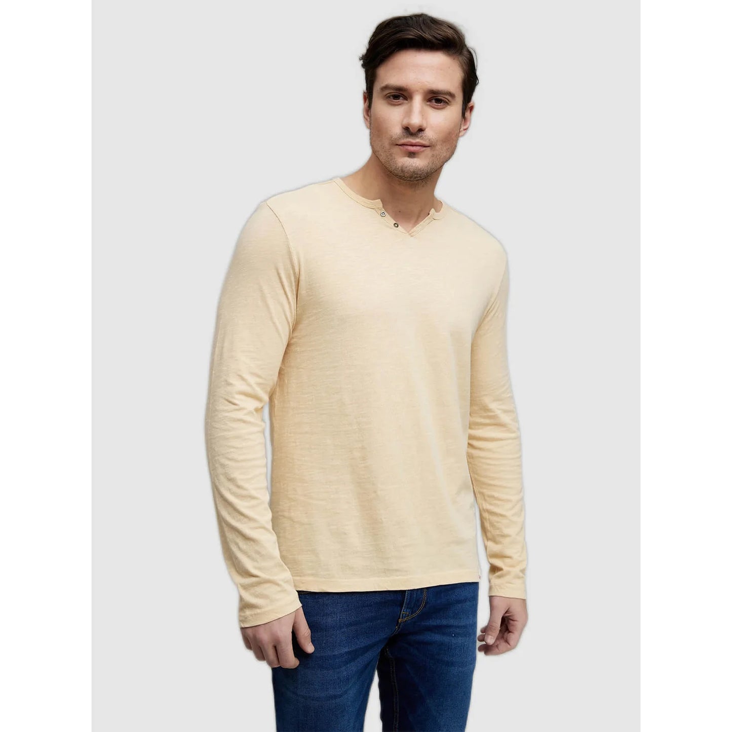 Cream Solid Cotton T-shirt