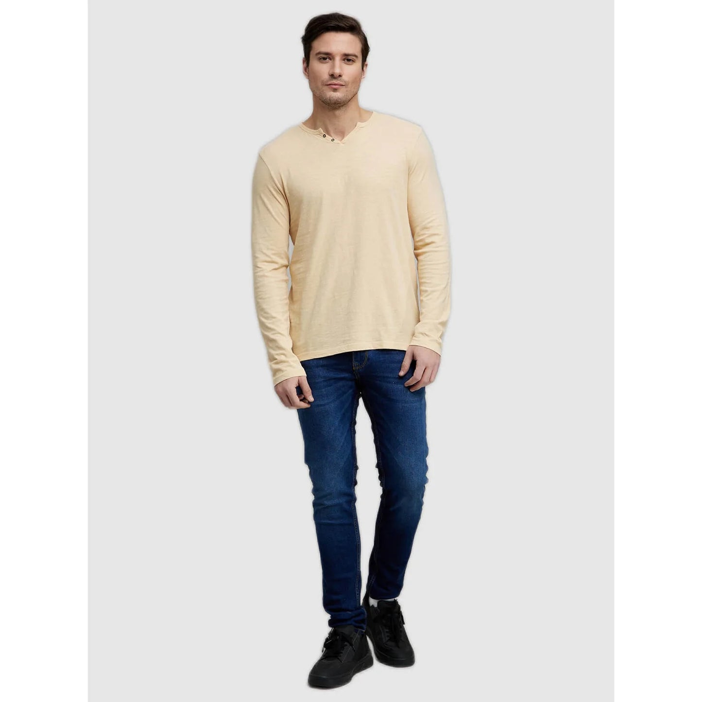 Cream Solid Cotton T-shirt