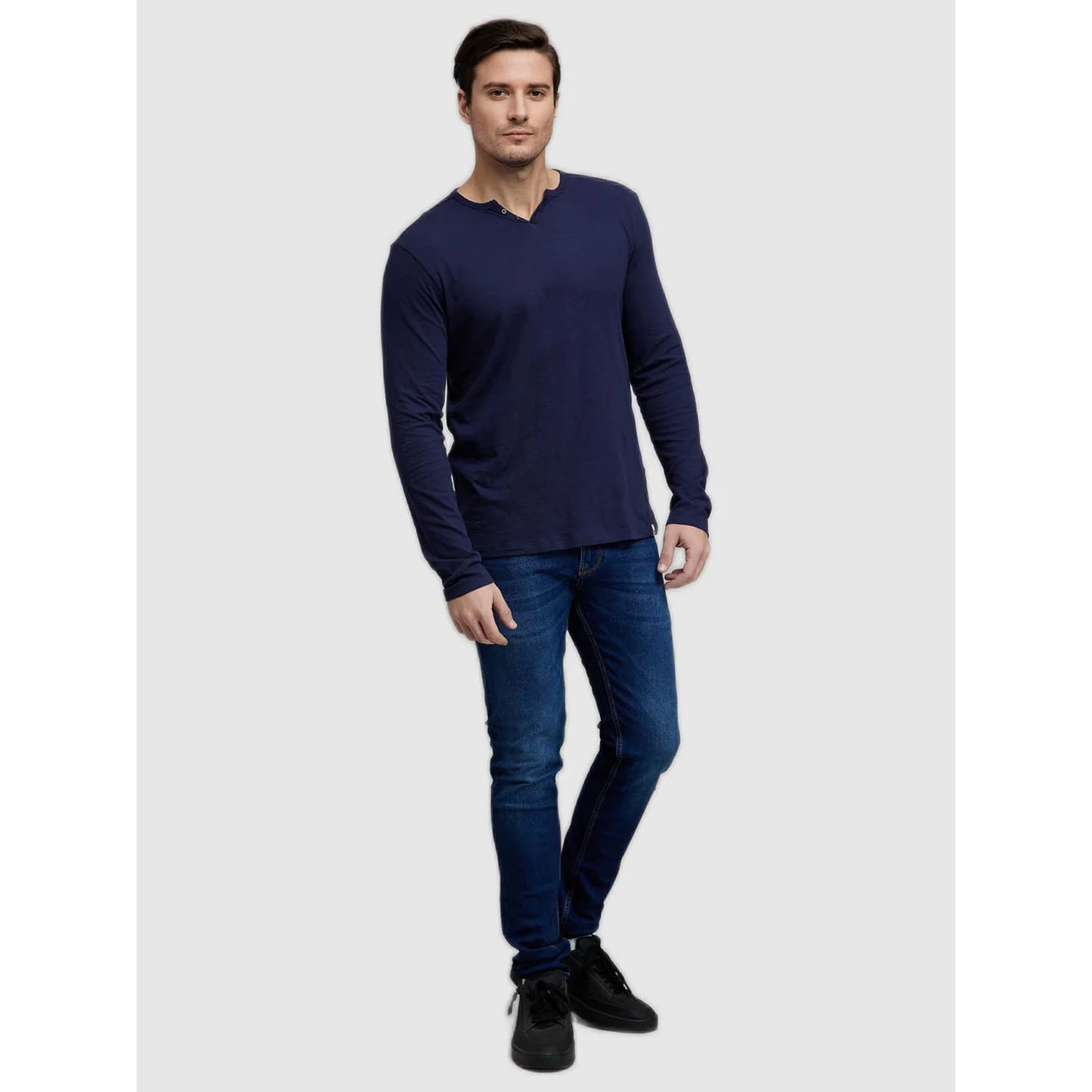 Navy Blue Solid Cotton T-shirt