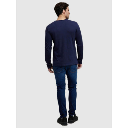 Navy Blue Solid Cotton T-shirt