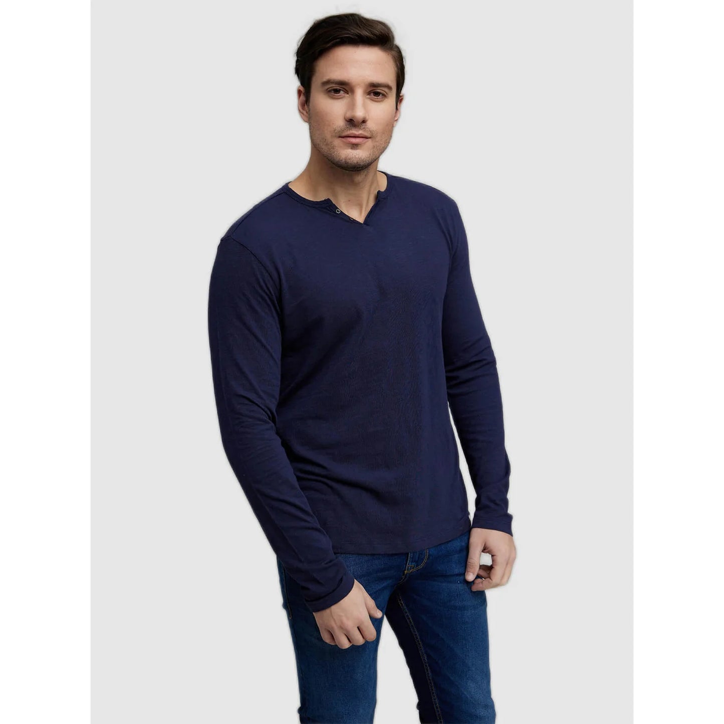 Navy Blue Solid Cotton T-shirt