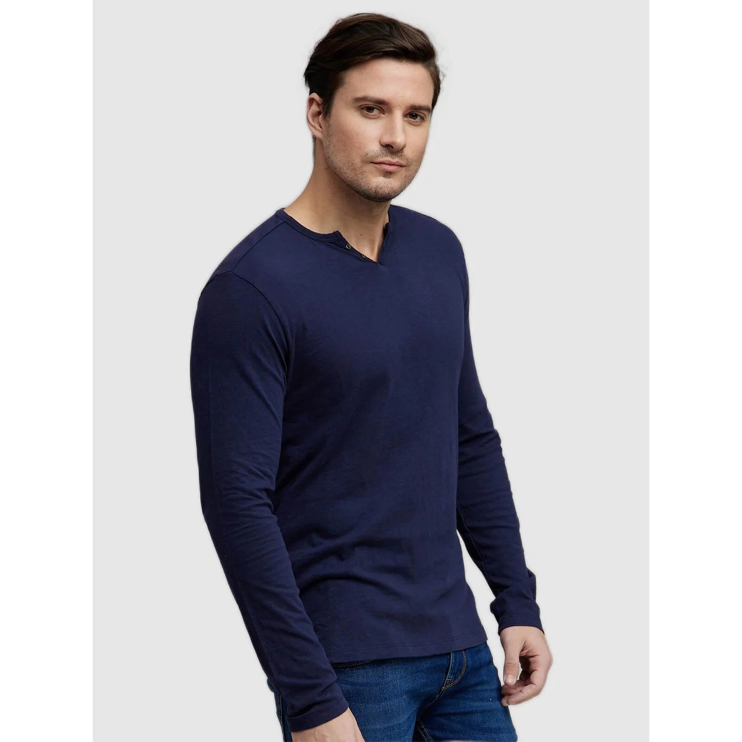 Navy Blue Solid Cotton T-shirt