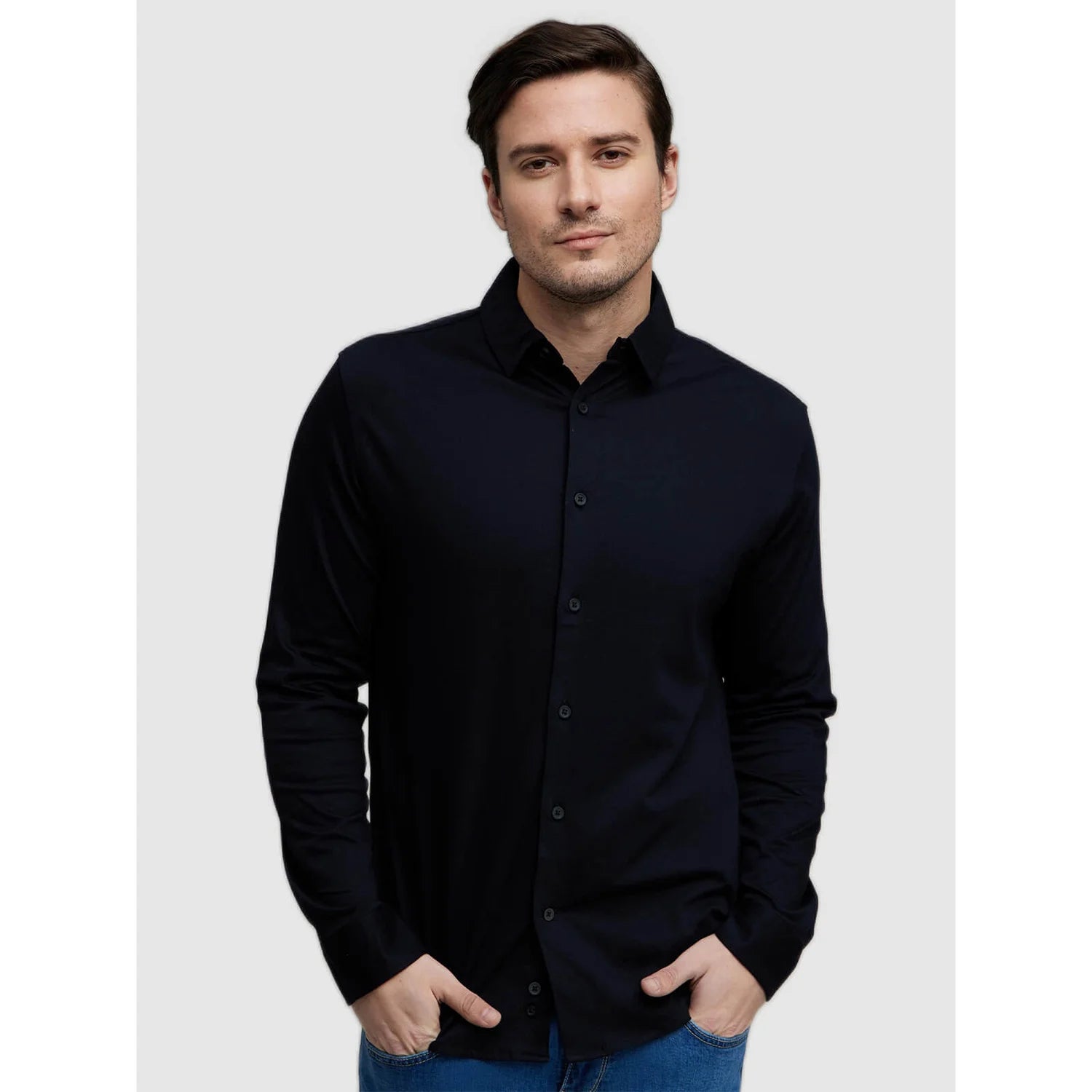 Black Solid Cotton Shirt