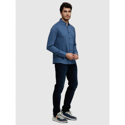 Blue Solid Cotton Shirt