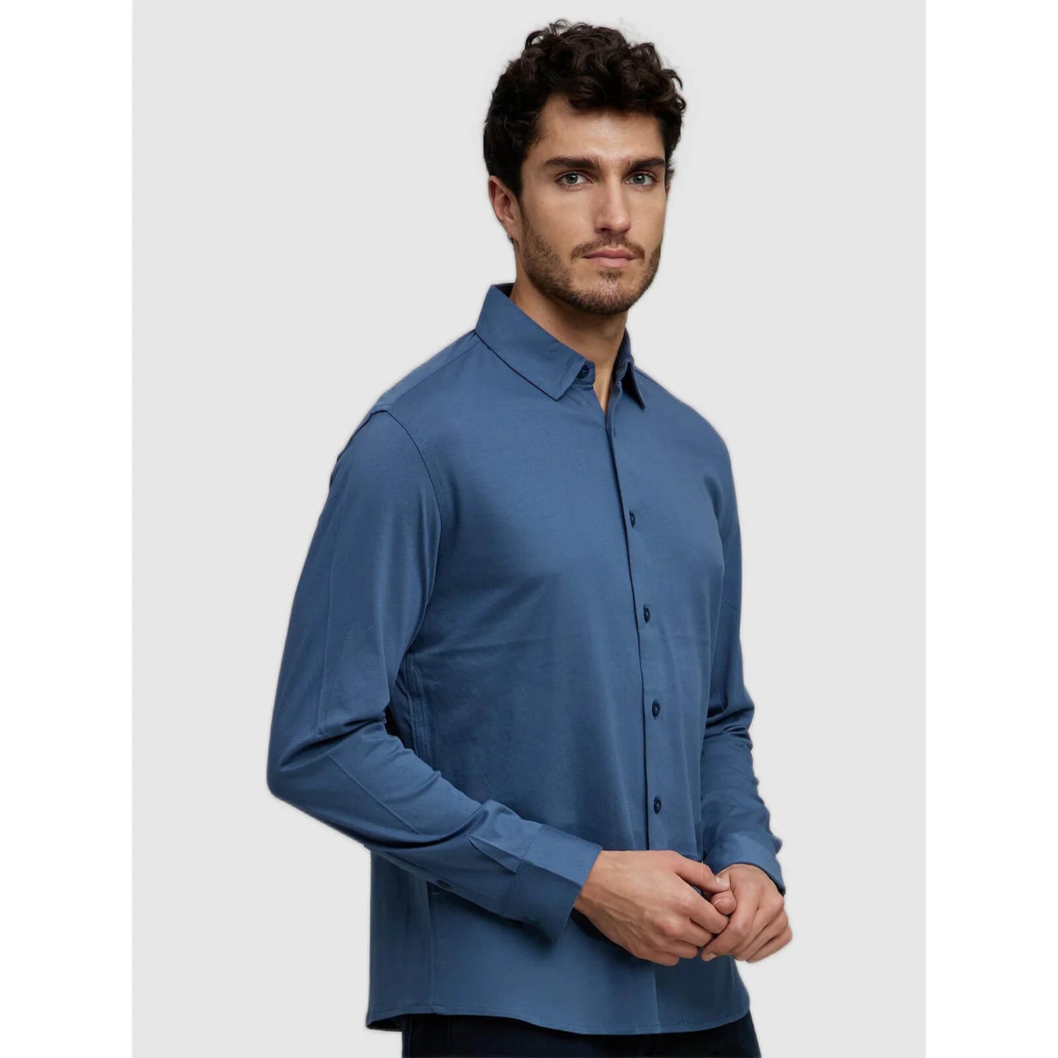 Blue Solid Cotton Shirt