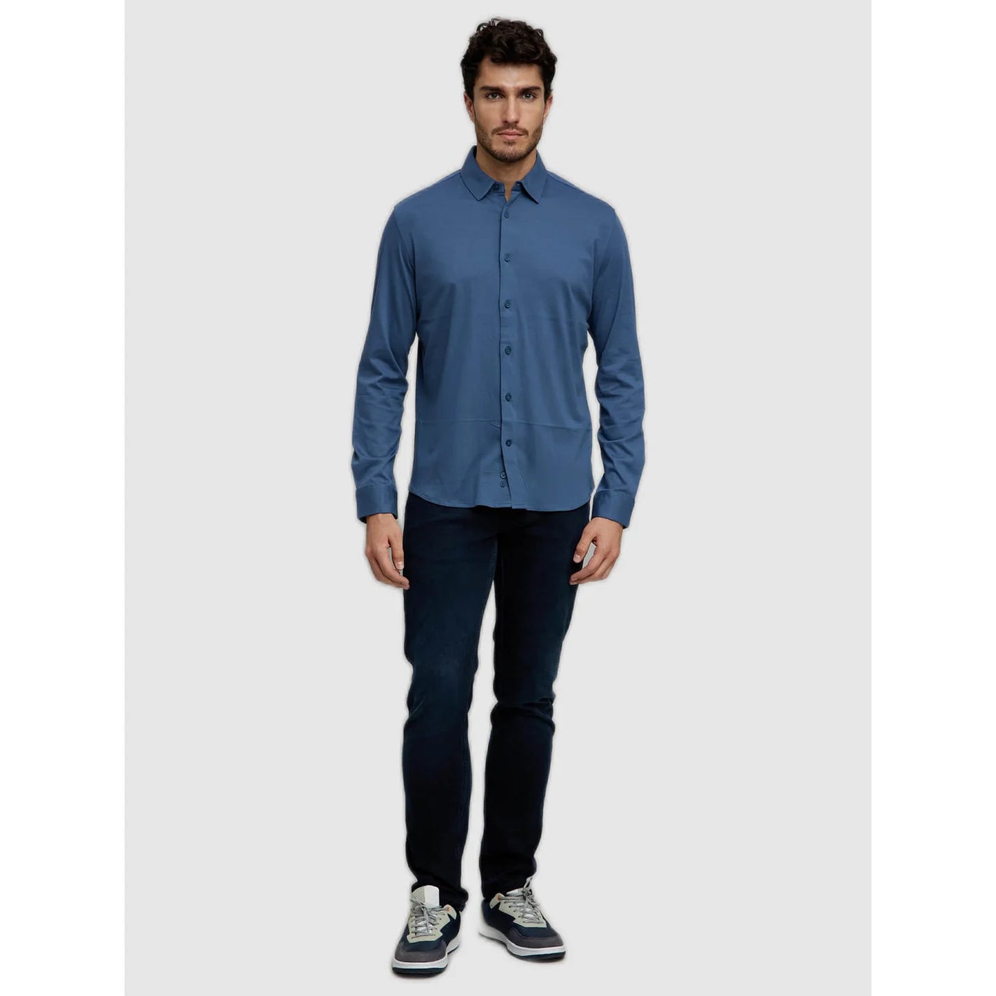 Blue Solid Cotton Shirt