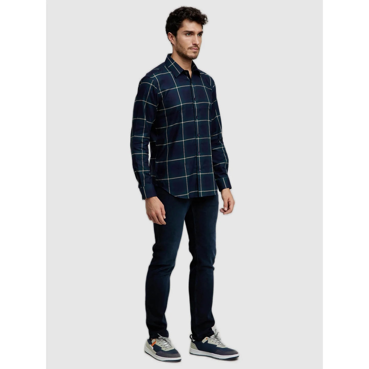 Navy Blue Checks Cotton Shirt