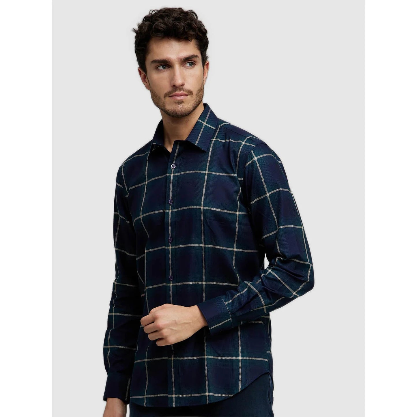 Navy Blue Checks Cotton Shirt