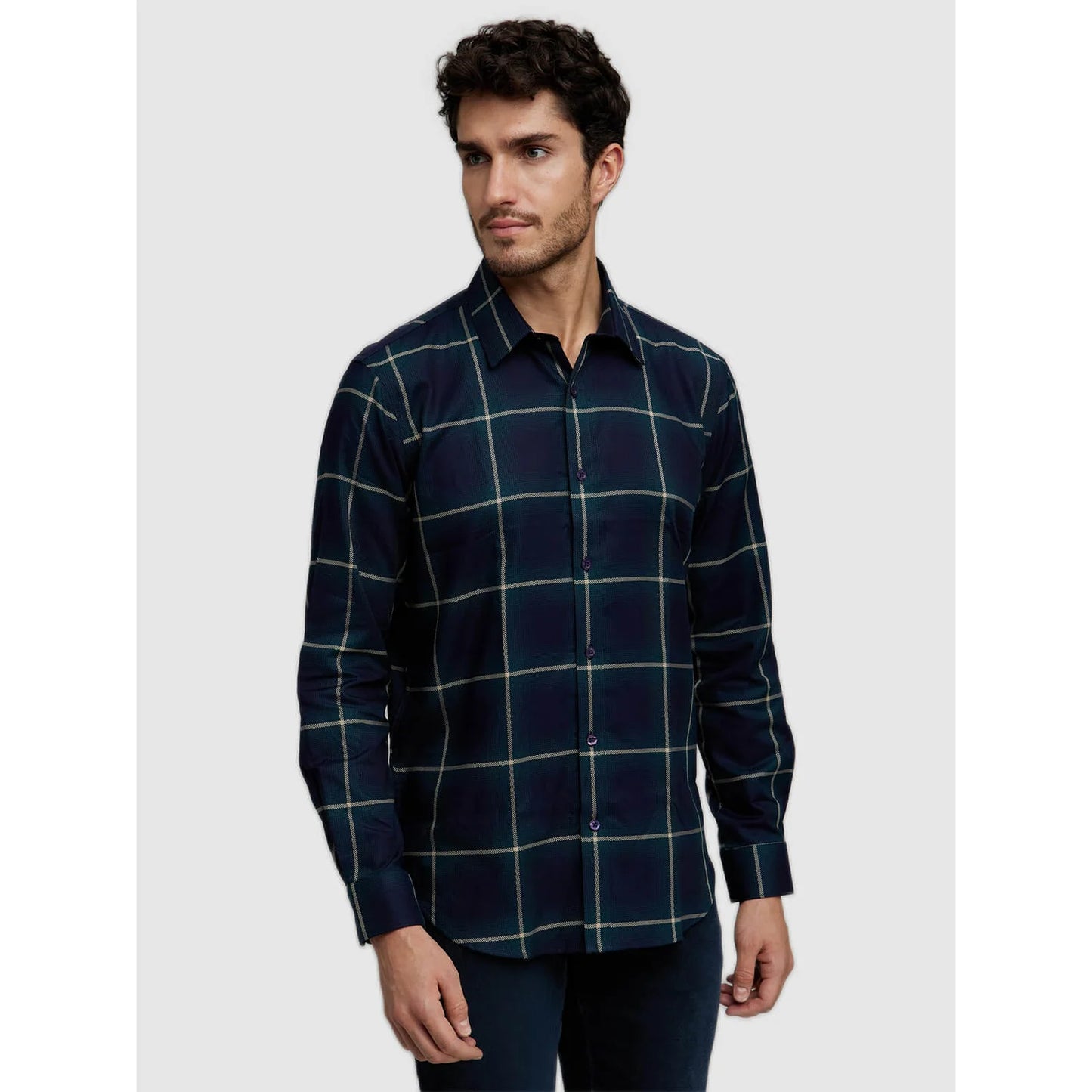 Navy Blue Checks Cotton Shirt